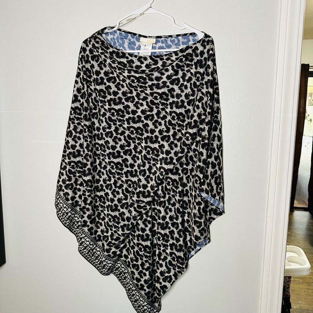 NWT Michael Michael Kors Black Grey Cheetah Print Poncho Style Swim Top Size XS